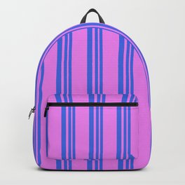 [ Thumbnail: Royal Blue and Violet Colored Lines/Stripes Pattern Backpack ]