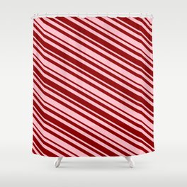 [ Thumbnail: Pink & Dark Red Colored Striped/Lined Pattern Shower Curtain ]