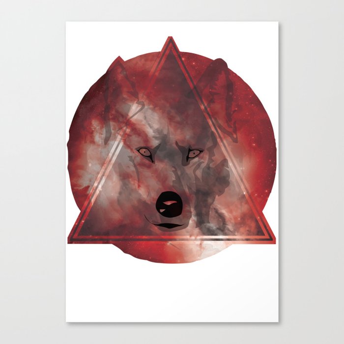 Wolf Head With Moon/Galaxy Design RED Canvas Print