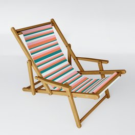 [ Thumbnail: Teal, Mint Cream, Light Pink, and Coral Colored Lines/Stripes Pattern Sling Chair ]