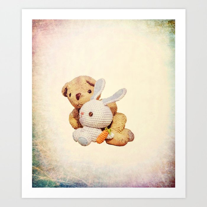 lovely teddy bear and bunny Art Print 