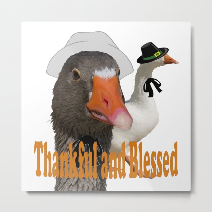Thankful and Blessed Thanksgiving Pilgrims Metal Print