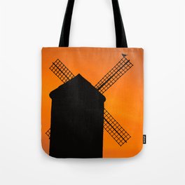 Spain Photography - Silhouette Of A Windmill Under The Orange Sky  Tote Bag