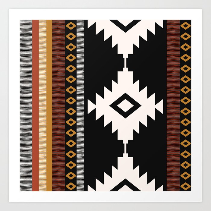 Pueblo in Sienna Kunstdrucke | Graphic-design, Digital, Muster, Geometrisch, Black-and-white, Ethnic, Tribal, Southwest, Southwestern, Vintage