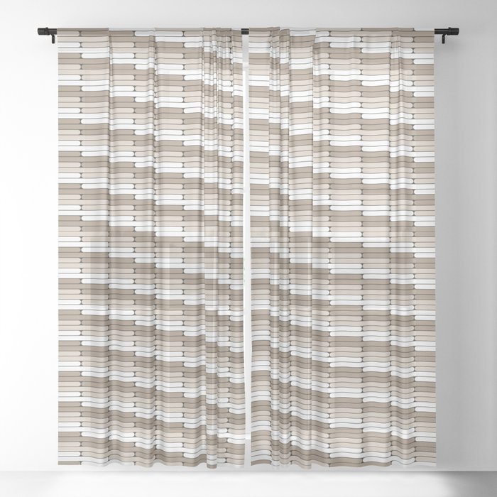 Staggered Oblong Rounded Lines Pattern Pantone Hazelnut Sheer Curtain