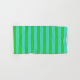 [ Thumbnail: Turquoise and Lime Green Colored Pattern of Stripes Hand & Bath Towel ]