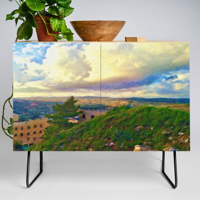Over Skies and Mountains in Jerusalem Credenza