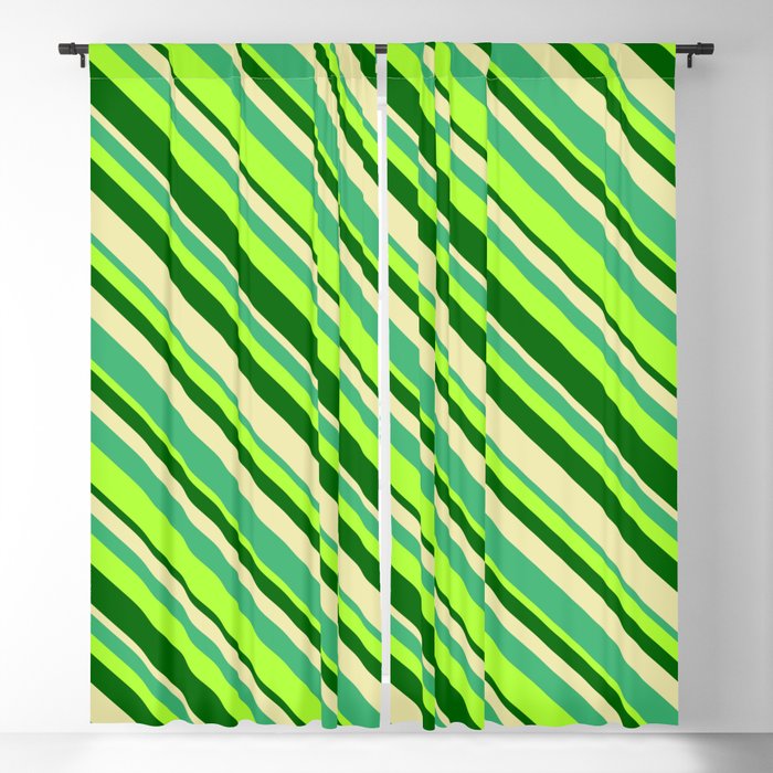 Light Green, Dark Green, Pale Goldenrod & Sea Green Colored Lines Pattern Blackout Curtain
