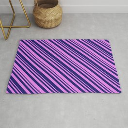[ Thumbnail: Midnight Blue & Violet Colored Pattern of Stripes Rug ]