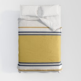 Wide and Thin Stripes Color Block Pattern in Mustard Yellow, Navy Blue, Ivory, and White Comforter