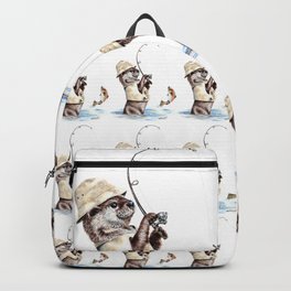 " Natures Fisherman " fishing river otter with trout Backpack