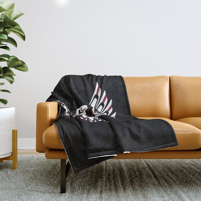 Digital Black and White Eagle Totem Design Throw Blanket