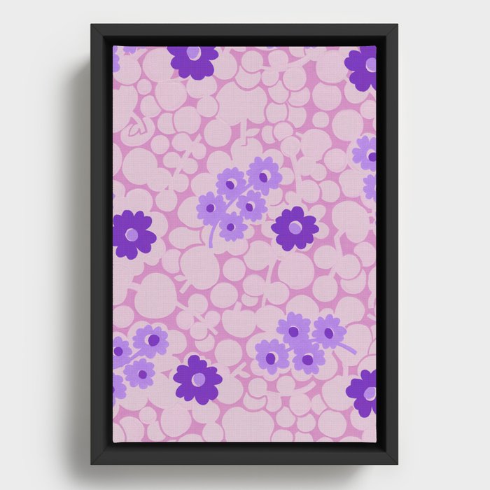 Floral Pattern Retro Style Dots Framed Canvas