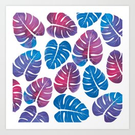Tropical leaves - purple Art Print