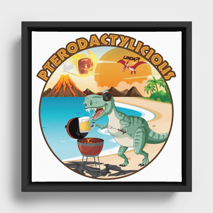 Funny Adult Humor T REX BBQ Grilling Design Funny Dino Graphic Tyrannosaurus  Framed Canvas