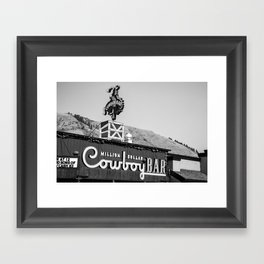 Iconic Western Cowboy Bar On The Jackson Hole Square - Black And White Framed Art Print
