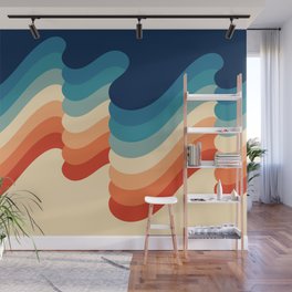 Colorful Wave Ripples Abstract Nature Art In Retro 70s & 80s Color Palette Wall Mural