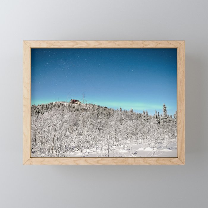 Alaska Northern Lights Fairbanks Aurora Borealis Winter Night Landscape Framed Mini Art Print