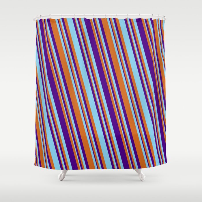 Chocolate, Indigo & Sky Blue Colored Stripes Pattern Shower Curtain