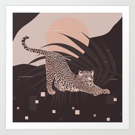 Nomade Night / Cheetah and Palm Leaf Art Print