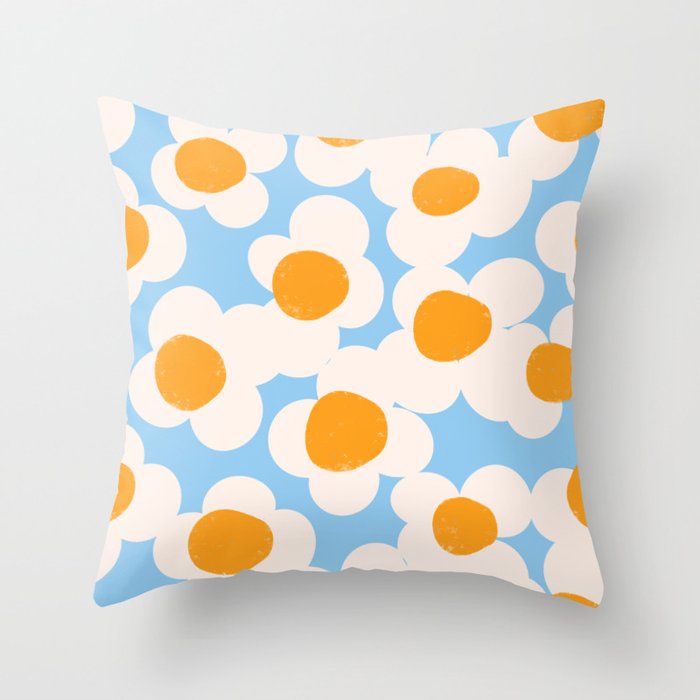 Popcorn Cute Groovy Floral Baby Blue Throw Pillow