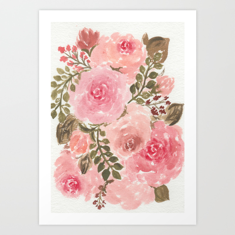 Pink Watercolor Florals Art Print By Ktscanvases Society6