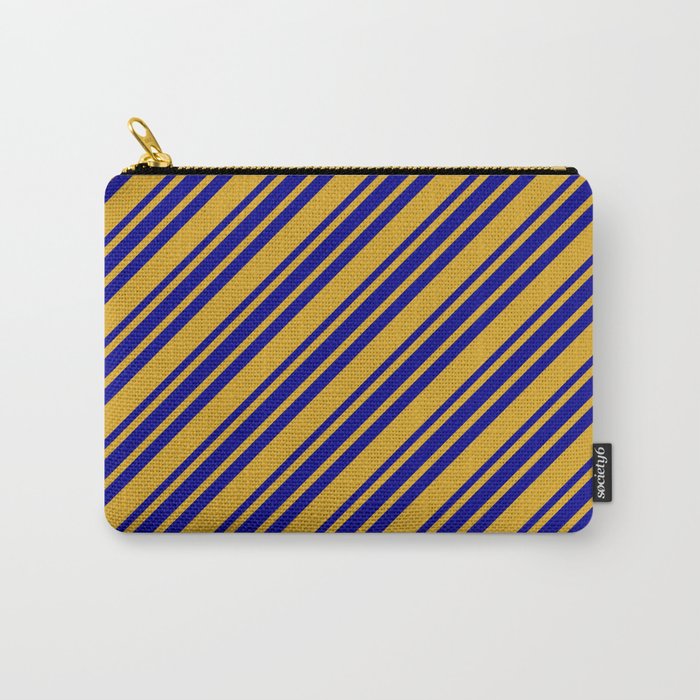 Goldenrod and Dark Blue Colored Lined Pattern Carry-All Pouch