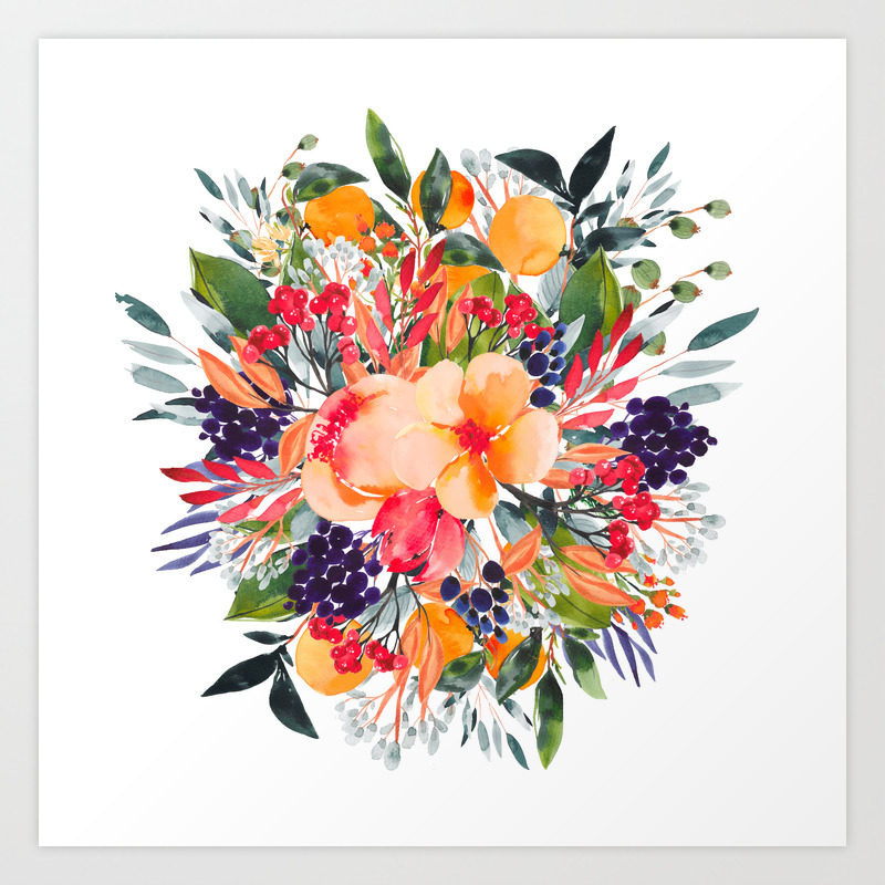 Download Autumn Watercolor Bouquet Art Print By Happyplum Society6