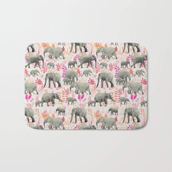 Sweet Elephants in Pink, Orange and Cream Bath Mat