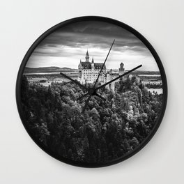 The Castle on the Mountain (Black and White) Wall Clock