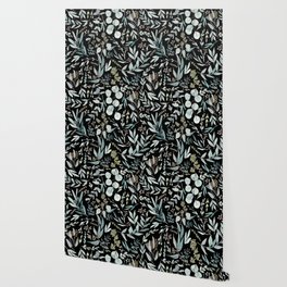 Black Eucalyptus Leaves Pattern Wallpaper