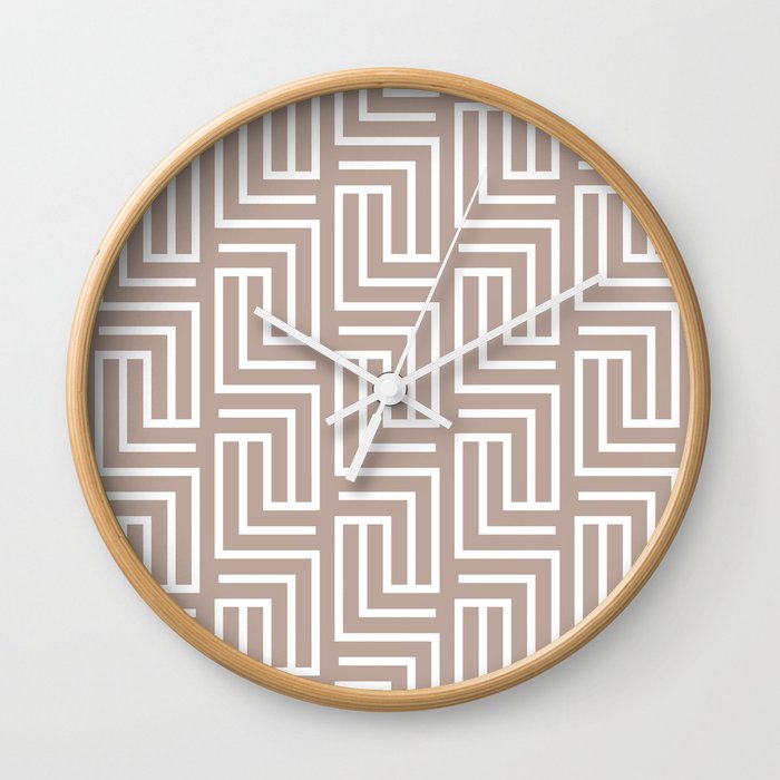 Taupe and White Tessellation Line Pattern Pairs DE 2022 Trending Color Frontier Land DE6074 Wall Clock