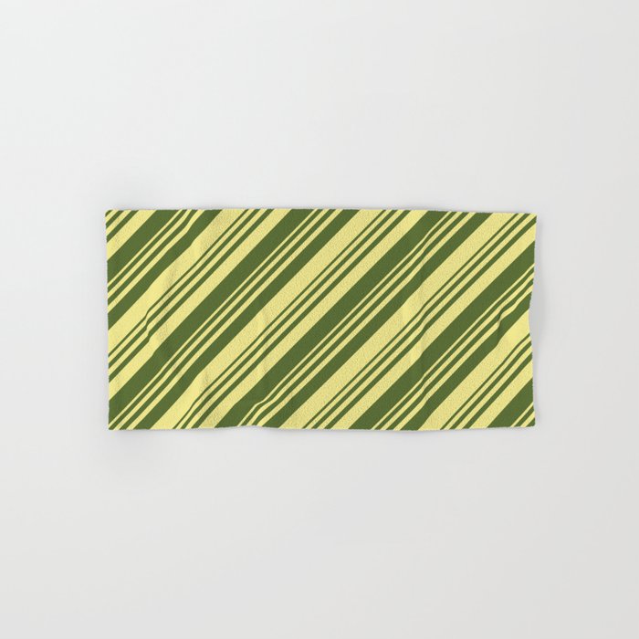 Dark Olive Green & Tan Colored Lined/Striped Pattern Hand & Bath Towel
