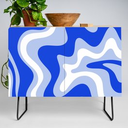 Retro Liquid Swirl Abstract Pattern Royal Blue, Light Blue, and White  Credenza