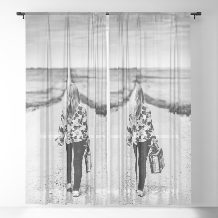 It's a girls world out there; long and winding road inspirational female black and white photograph - photography - photographs Sheer Curtain