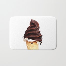 Danish soft Ice cream in a waffle cone on a white background Bath Mat | Danish, Vanilla, Photo, Tasty, Single, Frozen, Chocolateglaze, Refreshment, Waffle, Closeup 
