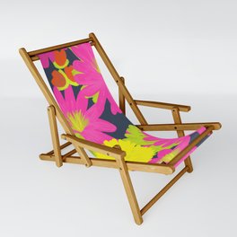 Tropical Flowers Mid-Century Modern Hot Pink On Navy Blue Sling Chair