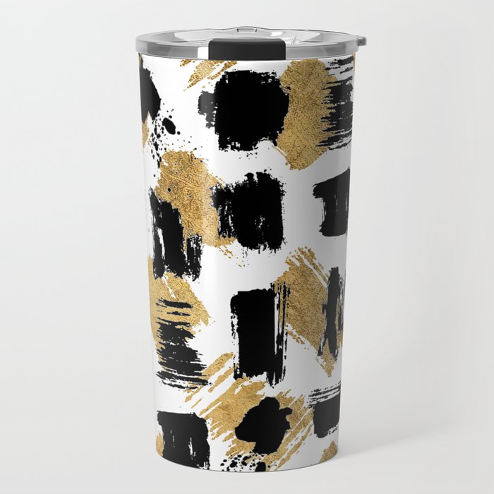 Artistic abstract black gold watercolor brushstrokes Travel Mug