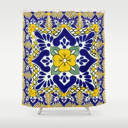 talavera mexican tile in yellow and blu Shower Curtain