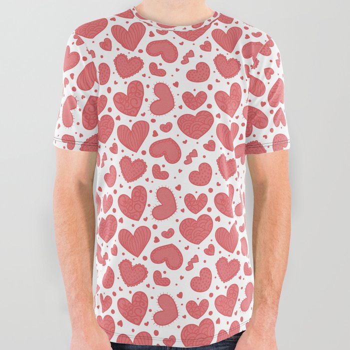 Hearts Pattern All Over Graphic Tee