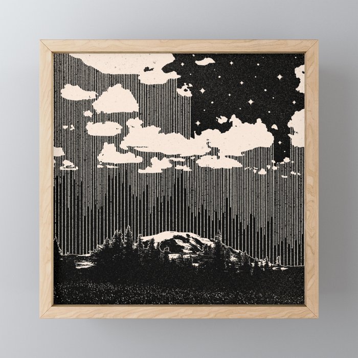 Nighttime Landscape with Line Art Framed Mini Art Print