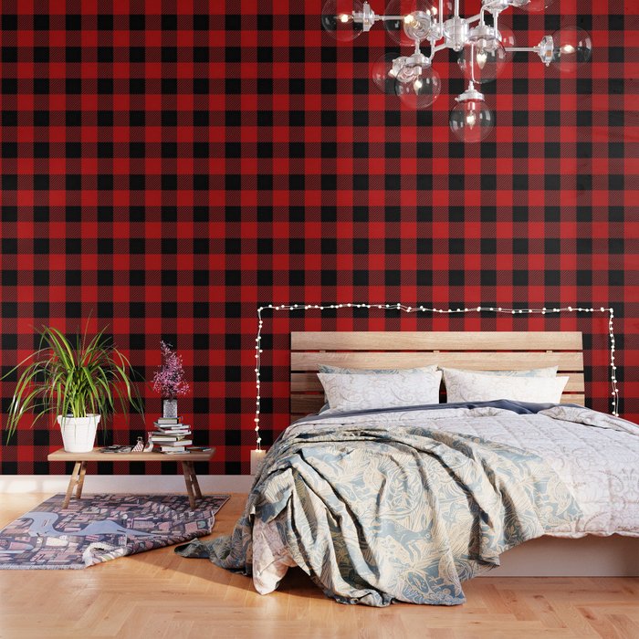 Western Country Woodland Christmas Cottage Primitive Lumberjack Buffalo Plaid Wallpaper By Chicelegantboutique