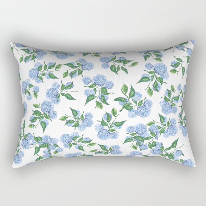 Hydrangea blue flowers, botanicals, blue and white floral Rectangular Pillow
