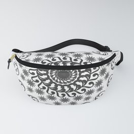 White, Black, Silver and Gray Mandala on Light Background Fanny Pack