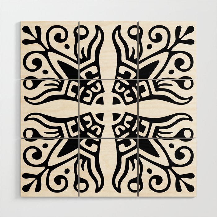 Black and White Scroll Pattern Wood Wall Art