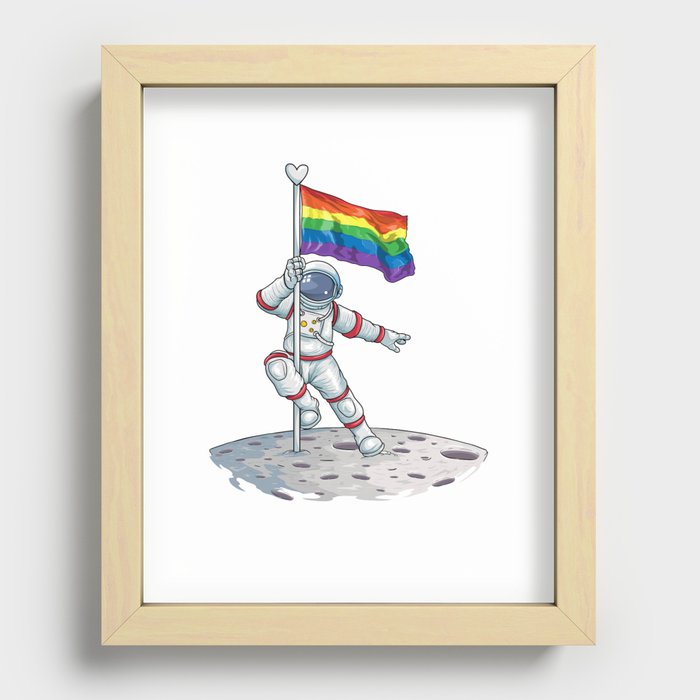 Astronaut rainbow flag Love is Love LGBT lesbian gay Recessed Framed Print