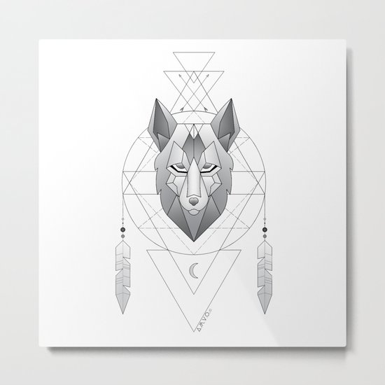 Geometric Wolf Dream Catcher Metal Print
