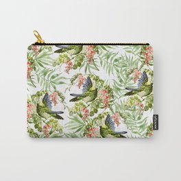 Watercolor pink green black bird greenery floral Carry-All Pouch