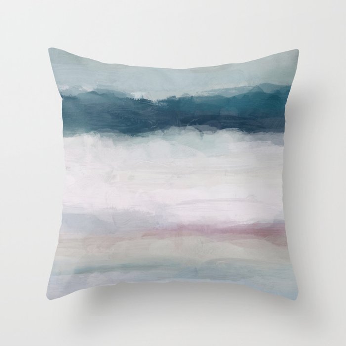 Dark Teal Blue White Pink Light Blue Modern Wall Art Ocean