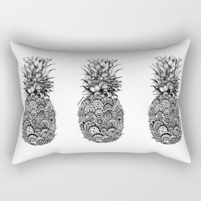 Pineapple Zentangle Black and White Pen Drawing Rectangular Pillow